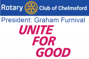 Panel showing our Club's name, Graham's name as our President and the 2025-26 Rotary theme.